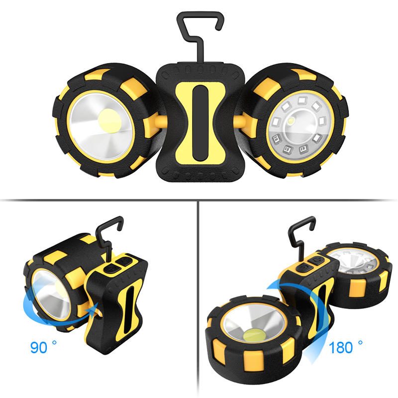 Sl11 500 Lumen 10 W Cob Led Kempinglámpa Kétfejű Mágneses Bekötés 4 Üzemmódú Vészhelyzeti Zseblámpa Keresőlámpa