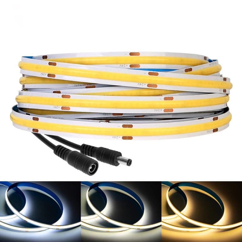 12v/24v Led Éjszakai Fénycsík 360/528 Led Nagy Sűrűségű Rugalmas Fcob Cob Led-es Lámpacsík Változtatható Színhőmérsékletű Hálószoba Konyhához