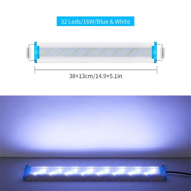 18-48 cm-es Akvárium Lámpa Led Világítás Kihúzható Konzolokkal Fehér És Kék Led Akváriumhoz