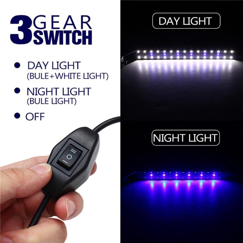 24 W-os 85 cm-es Kék-fehér Led Állítható Akváriumi Lámpa Szupervékony Csíptetős