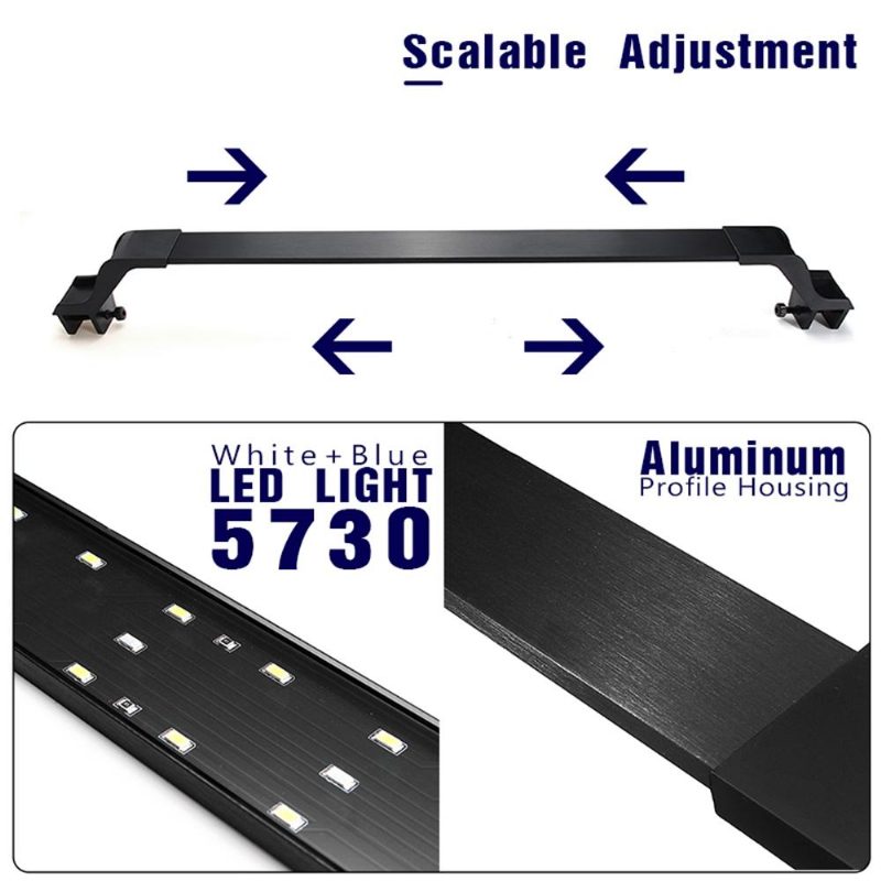 24 W-os 85 cm-es Kék-fehér Led Állítható Akváriumi Lámpa Szupervékony Csíptetős