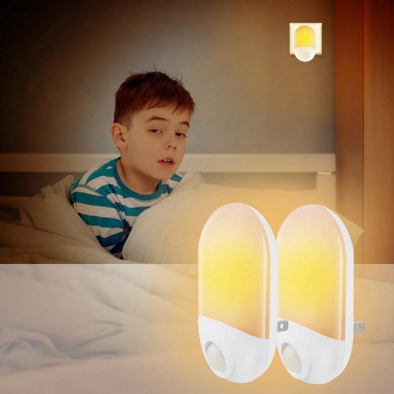 2db 0.7w Fényérzékelő És Pir Mozgás Led Éjszakai Fali Lámpa Baba Gyerek Hálószobához Ac100-240v