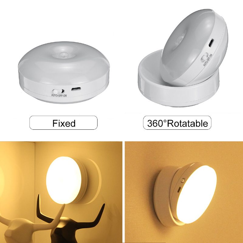 360 Fokban Elforgatható Led-es Mozgásérzékelő Éjszakai Fény Usb Újratölthető Lámpa Mágneses Talppal Lépcsőhöz Hálószoba Fürdőszoba Konyha Előszoba Fehér/meleg
