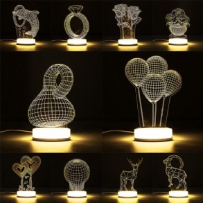 3d Illusion Usb Led Éjszakai Lámpa Meleg Fehér Asztali Karácsonyi Ajándék