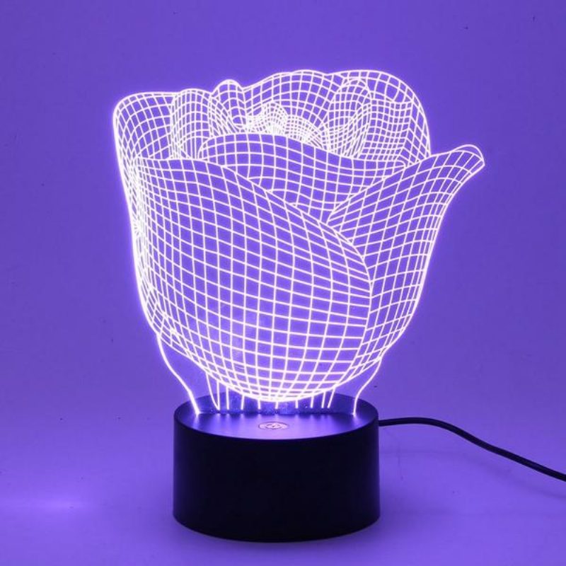 3d Megvilágított Illúzió Színváltó Rózsa Led Asztali Éjszakai Lámpa