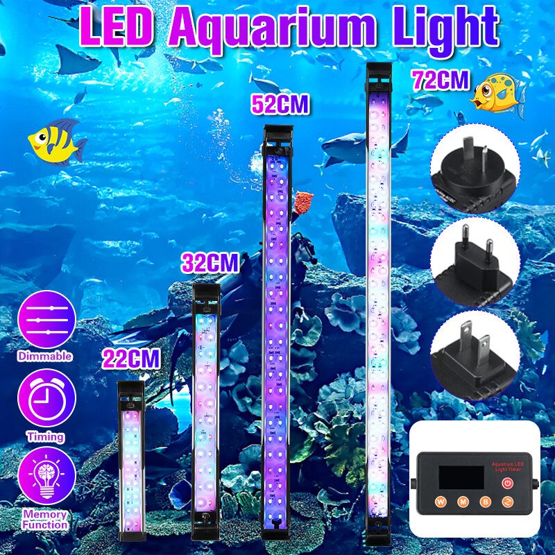 52 cm-es Szupervékony Rgb Led-es Akváriumi Világítás Vízinövény-világító Akvárium Lámpa Vízálló Kapocs A Lámpán Akváriumhoz