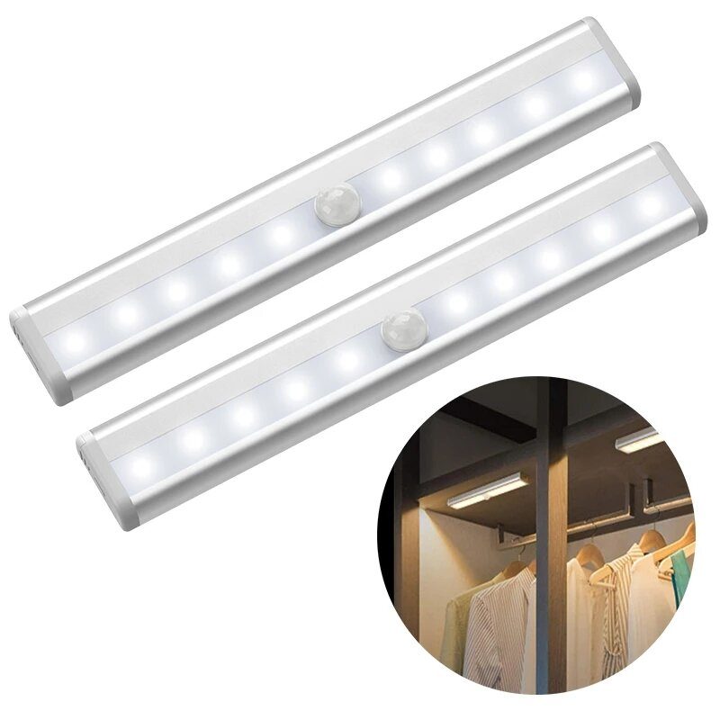 6/10 Led Pir Led Mozgásérzékelő Fény Szekrény Ágy Lámpa Led Alatt Éjszakai Gardrób Lépcsőhöz Konyha