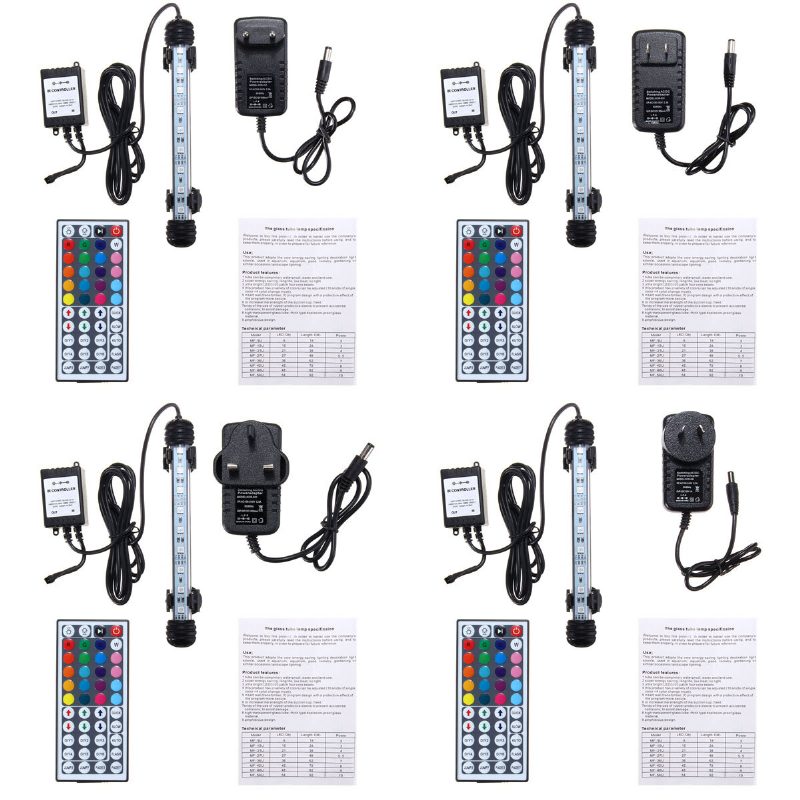 Ac110-240v 18cm 5050 2.9w Rgb Led Akváriumi Akvárium Lámpa Színváltó Rúd Merülő + 44 Gombos Távirányító