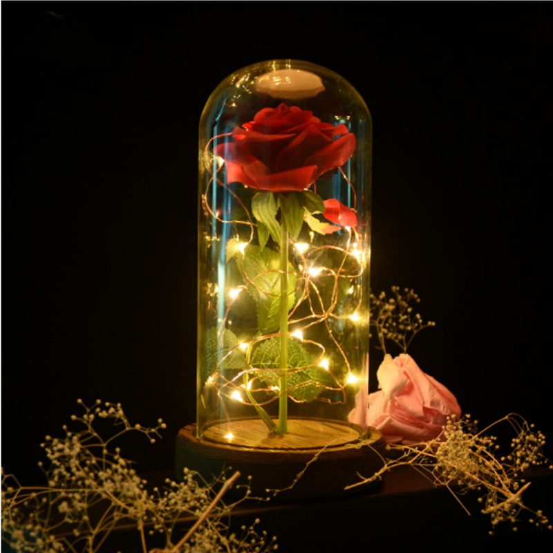 Red Rose Lights Dekorációk Beauty Enchanted Tartósított Red Fresh Üvegborítás Led Lámpával