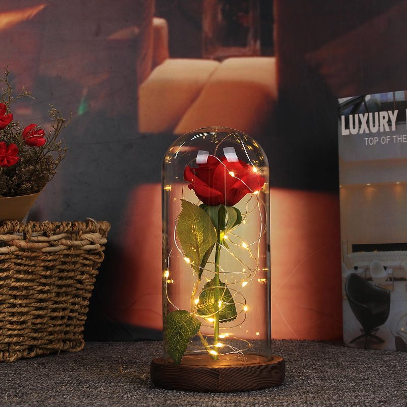 Red Rose Lights Dekorációk Beauty Enchanted Tartósított Red Fresh Üvegborítás Led Lámpával