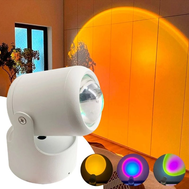 Usb Sunset Vetítőlámpa Esztétikus Asztali Lámpa Tükröződésmentes Led-es Éjszakai Fény Romantikus Vizuális Élmény Szivárvány Projektor Modern Hangulatú Otthoni Hálószoba Kávézóba Háttér Fali Dekoráció