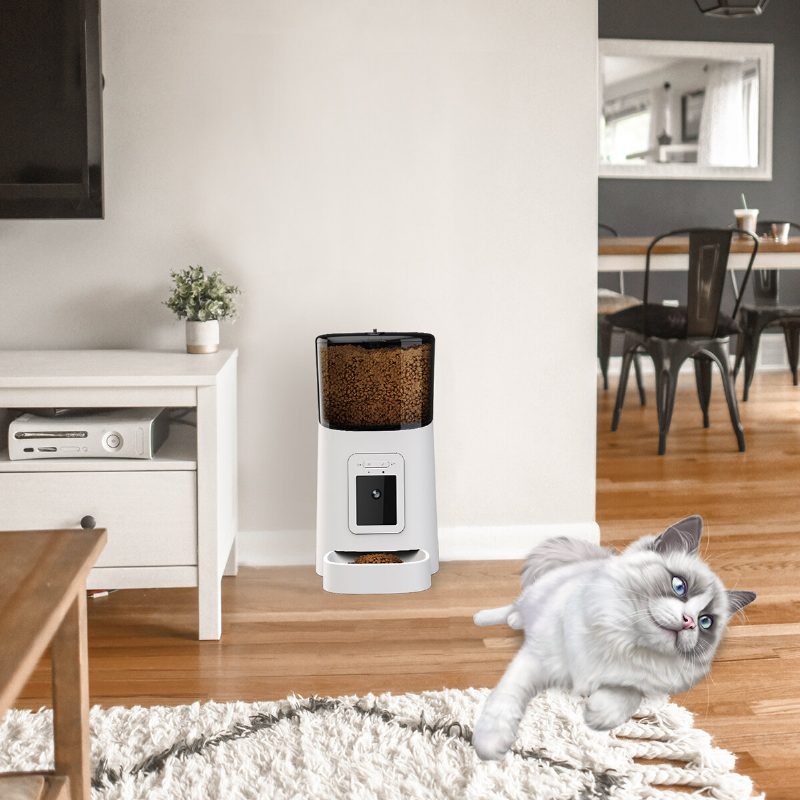 6 Literes Távoli Láthatóság Kisállat Etető Automata Időzítés Macskáknak Kutyáknak Wifi Intelligens Örvénylő Ételadagoló Hangrögzítővel