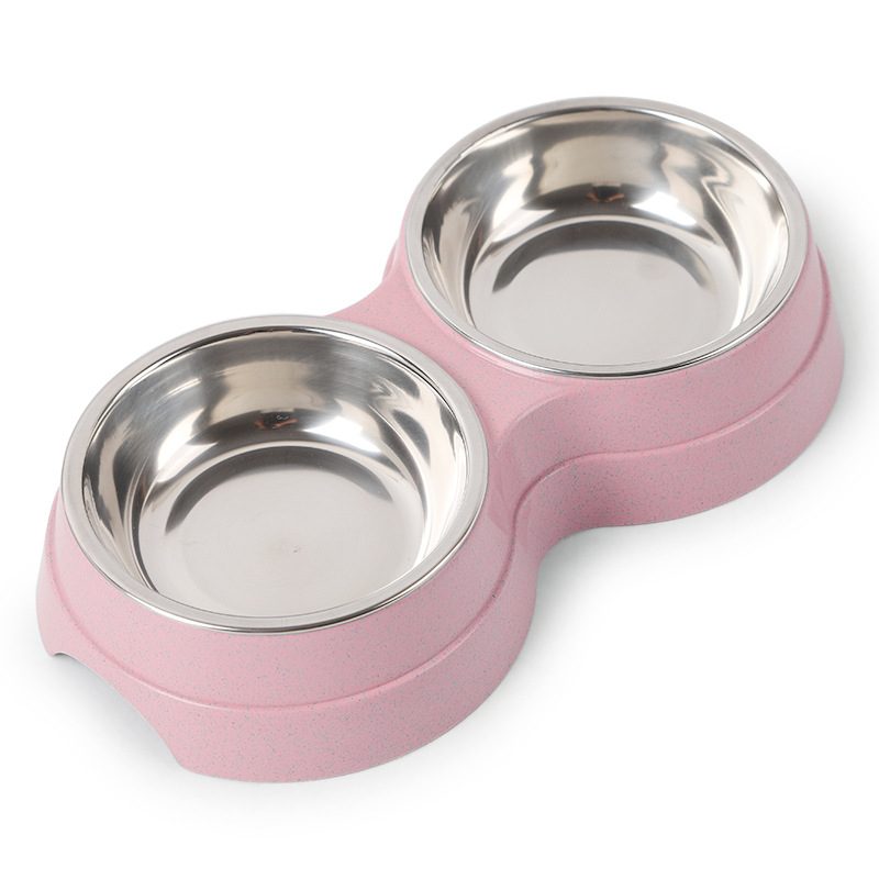 Double Pets Bowl Water Food Feeder Rozsdamentes Acél Edényadagoló