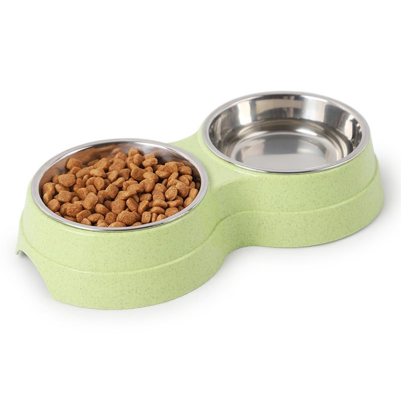 Double Pets Bowl Water Food Feeder Rozsdamentes Acél Edényadagoló