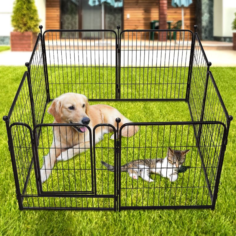 Pawgiant Dog Pen 8 Paneles 40" Magasságú Lakóautó Kutyakerítés Kültéri Járókák Tornatoll Kutyáknak Fémvédő Kivitelű Rudak Összecsukható Sorompó Ajtóval
