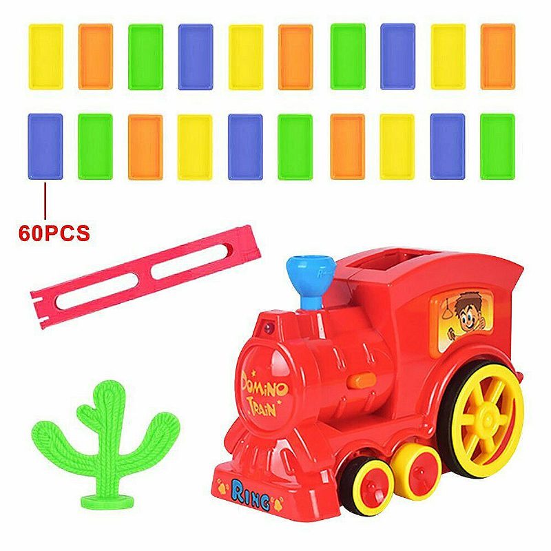60db Motoros Domino Train Autós Készlet Beállítás Blokkok Lift Ugródeszka Hídkészlet Színes Tégla Műanyag Játék Ajándék Gyerekeknek