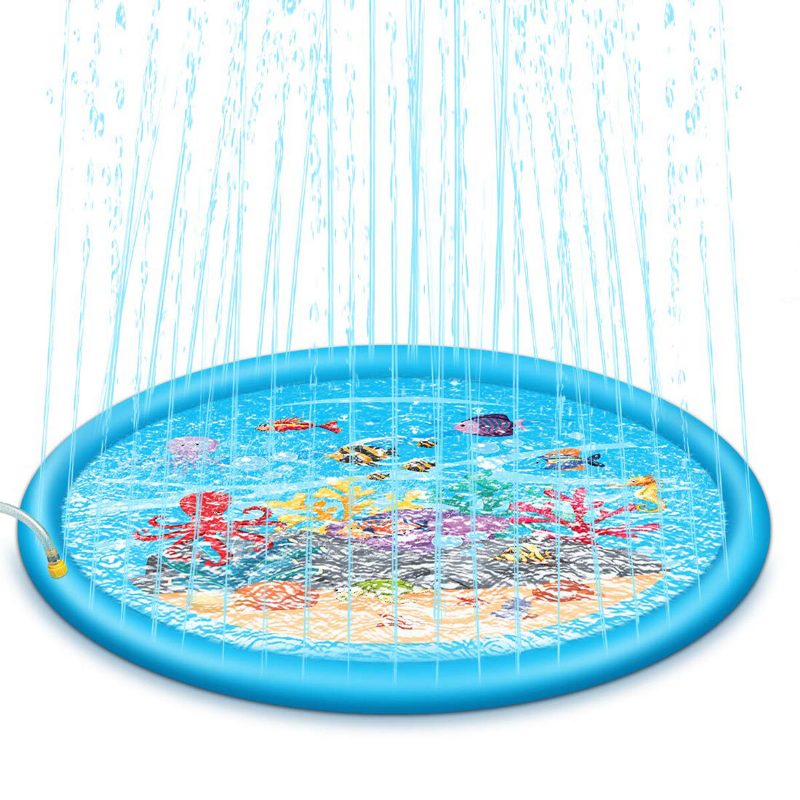 67 Hüvelykes Splash Water Játszószőnyeg Sprinkle Játékszőnyeg Játék Szabadtéri Úszáshoz Tengerparti Gyephez Felfújható Öntözőpárna Gyerekeknek