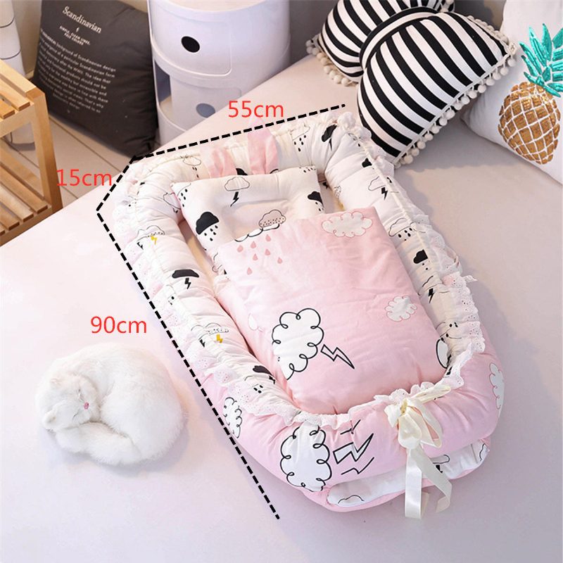 Baby Sleep Nest Ágy Párna Paplan Újszülött Légáteresztő Pamut Alvó Kiságy