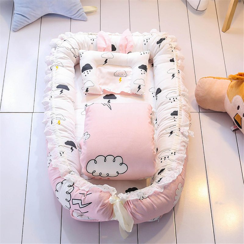 Baby Sleep Nest Ágy Párna Paplan Újszülött Légáteresztő Pamut Alvó Kiságy