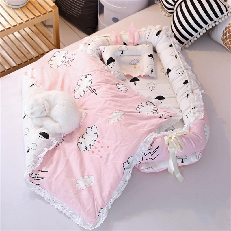Baby Sleep Nest Ágy Párna Paplan Újszülött Légáteresztő Pamut Alvó Kiságy