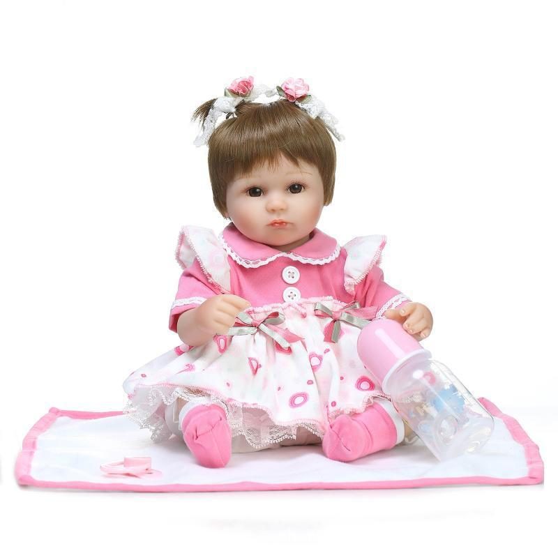 Npk 16 Hüvelykes 42 cm-es Reborn Baby Két Pigtail Puha Szilikon Baba Kézzel Készített Élethű Kislány Babák