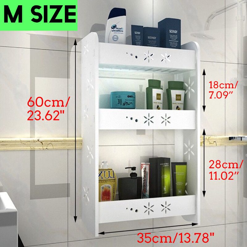 1 Db Lyukasztómentes Fürdőszoba Konyha Falra Szerelhető Tároló Állvány Többcélú Polc 2/3 Rétegű S/m/l Méret