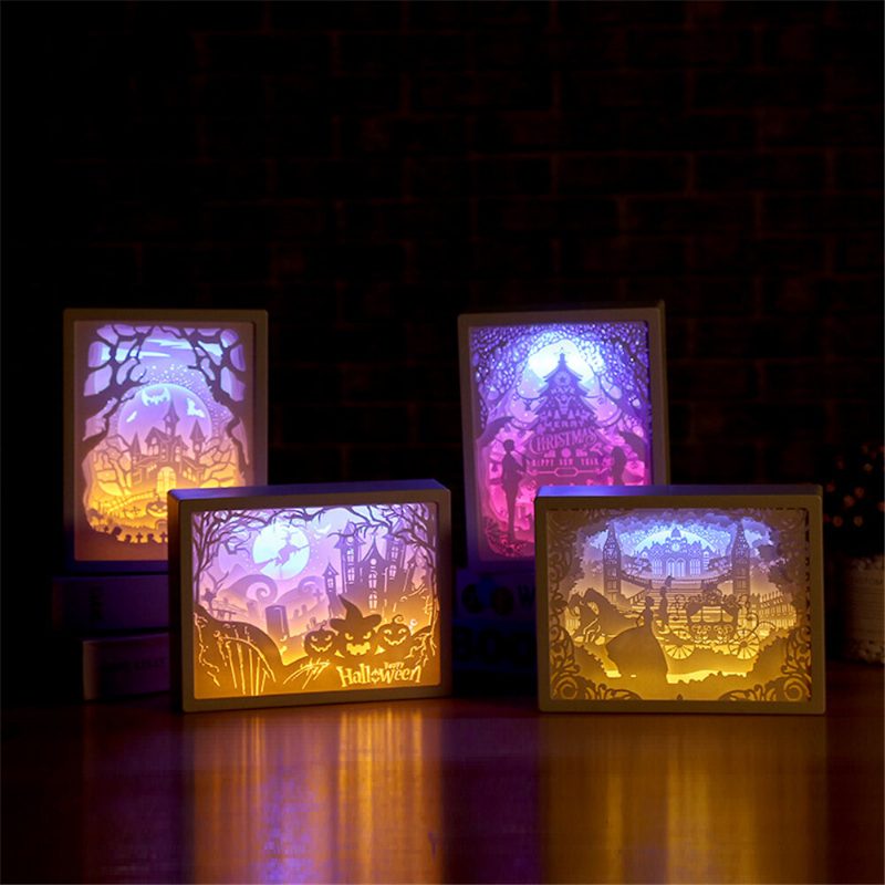 3d Led-es Éjszakai Fény Papírfaragó Asztali Lámpa Otthoni Hálószobába Családi Étkezőasztalhoz Karácsonyi Ünnepi Íróasztal Art Deco