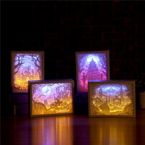 3d Led-es Éjszakai Fény Papírfaragó Asztali Lámpa Otthoni Hálószobába Családi Étkezőasztalhoz Karácsonyi Ünnepi Íróasztal Art Deco