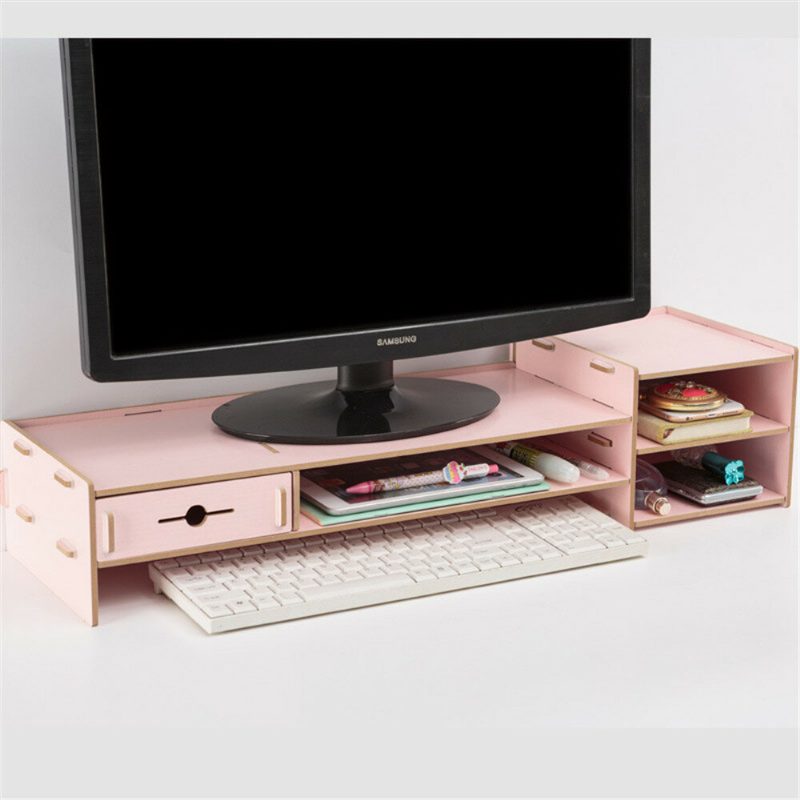 6 Színű Többfunkciós Asztali Monitor Állvány Számítógép Laptop Képernyő Emelő Fa Polc Tároló Tartó