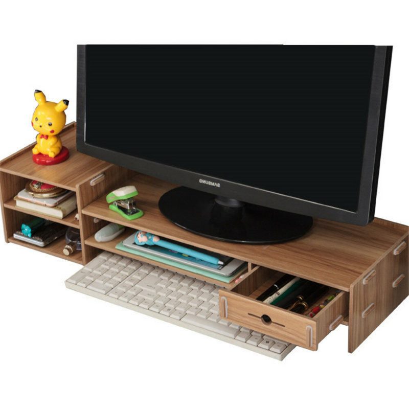 6 Színű Többfunkciós Asztali Monitor Állvány Számítógép Laptop Képernyő Emelő Fa Polc Tároló Tartó