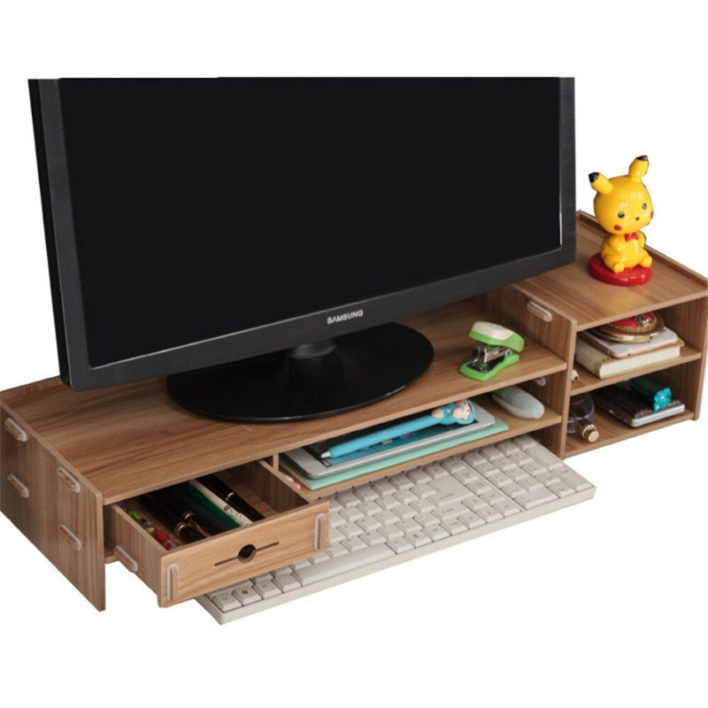 6 Színű Többfunkciós Asztali Monitor Állvány Számítógép Laptop Képernyő Emelő Fa Polc Tároló Tartó