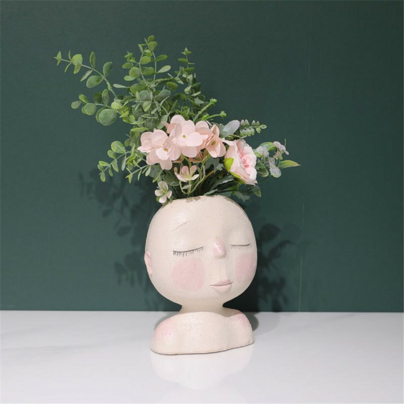 Nordic Doll Formájú Virágcserép Szobor Virágcserep Art Váza Otthoni Dekor Pozsgások Fej Alakú Vázadísz