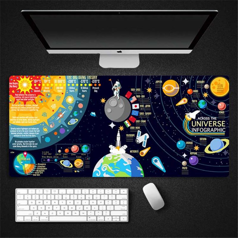 Space Planet Egérpad Laptop Nagyméretű Játékhoz Használható Egérszőnyeg Kiváló Minőségű Nyomtatási Zárolású Edge Design Billentyűzet Asztali Szőnyeg Pc Számítógéphez