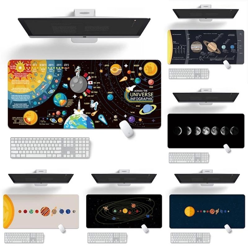 Space Planet Egérpad Laptop Nagyméretű Játékhoz Használható Egérszőnyeg Kiváló Minőségű Nyomtatási Zárolású Edge Design Billentyűzet Asztali Szőnyeg Pc Számítógéphez