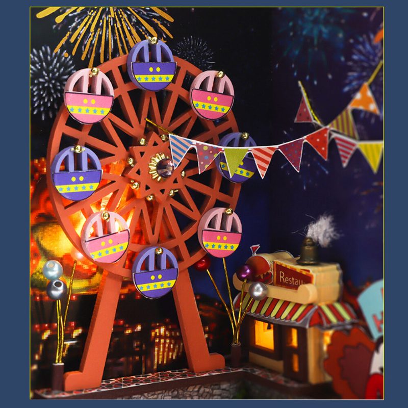 Viai Vidámpark Diy 3d Dekoratív Könyvtartók Kuckópolc Betétkészletek Porvédővel És Led-es Fényű Puzzle Játékkal Gyerekeknek Felnőtteknek Kreatív Ajándékok Otthoni Dekorációhoz