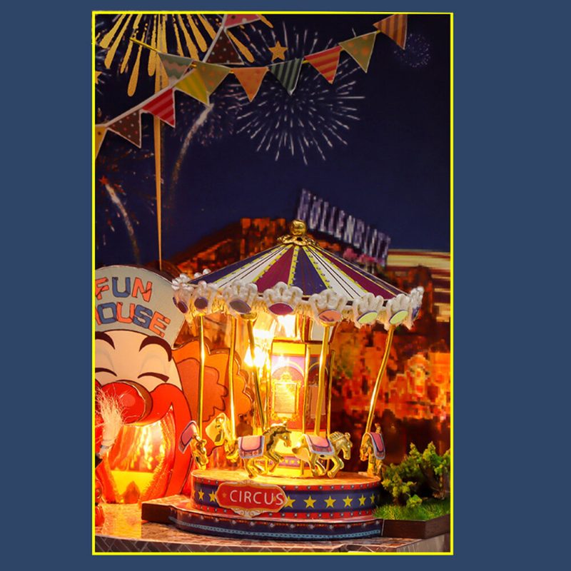 Viai Vidámpark Diy 3d Dekoratív Könyvtartók Kuckópolc Betétkészletek Porvédővel És Led-es Fényű Puzzle Játékkal Gyerekeknek Felnőtteknek Kreatív Ajándékok Otthoni Dekorációhoz
