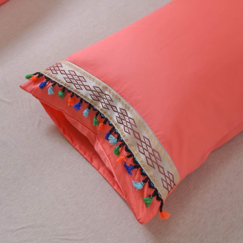 100% Egyiptomi Pamut Rojtos Lány Ágyneműgarnitúra 3 Db Narancssárga Bojt Boho Paplanhuzat