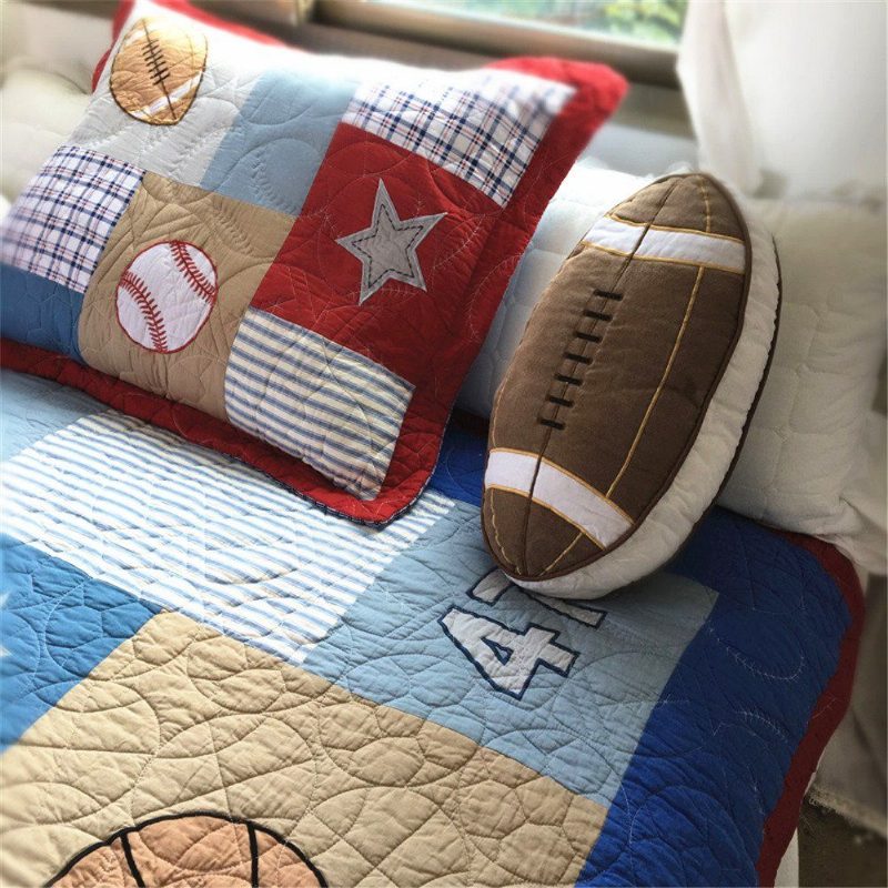 100% Pamut Kockás Csíkos Paplan Focitakaró Gyermek Ágytakaró Szett Fiúknak Lányoknak Baseball Ágytakarók Gyerek Ágynemű 2 Külön Méret