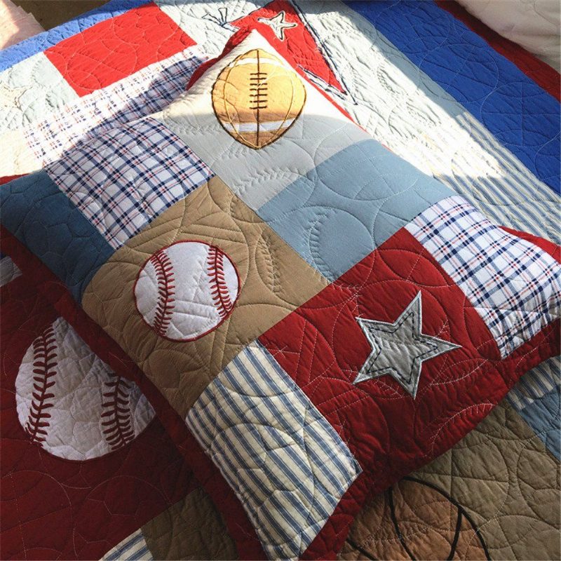 100% Pamut Kockás Csíkos Paplan Focitakaró Gyermek Ágytakaró Szett Fiúknak Lányoknak Baseball Ágytakarók Gyerek Ágynemű 2 Külön Méret