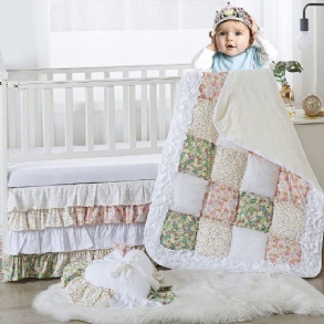 100% Pamut Réteges Fodros És Patchwork Design Gyerekágynemű Készlet 4 Db Farmhouse Virágos Kiságy Ágynemű Szett