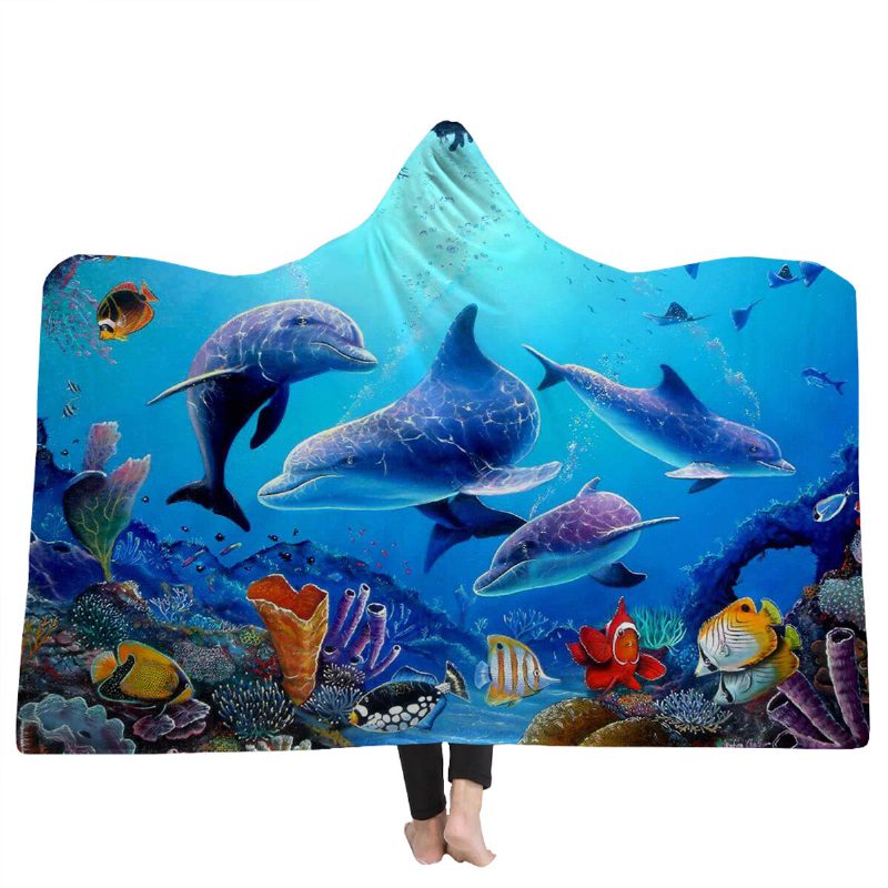 150x200 cm Gyerek Felnőtt Kapucnis Takarók Puha Ocean World Hordható Köpeny