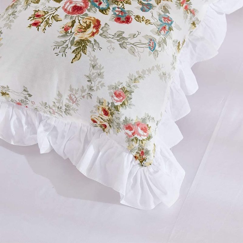 2db Shabby Vintage Rose Mintás Párnahuzatok 18 X 18 Hüvelykes Fodros 100% Pamut Dekoratív Párnahuzat Kanapéhoz Kanapéágyhoz Hálószoba Szék Autó Otthoni Dekoráció