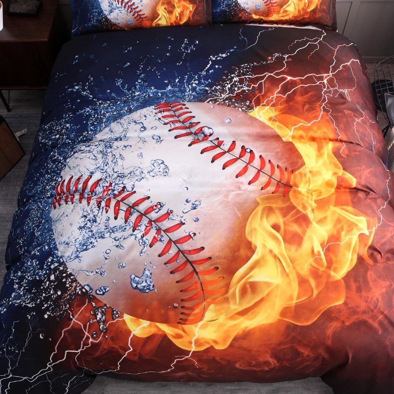 3 Db Ágyneműgarnitúra Ágynemű Baseball Print Paplan Paplanhuzat Párnahuzat Dekor