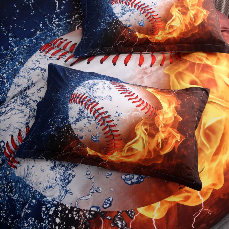 3 Db Ágyneműgarnitúra Ágynemű Baseball Print Paplan Paplanhuzat Párnahuzat Dekor
