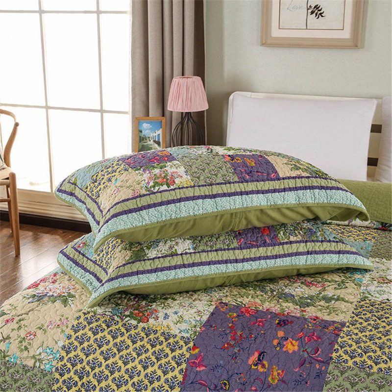 3 Db King Méretű Luxus Ágytakaró Szett Vintage Virágos Bohemian Patchwork Takaró Steppelt Huzat