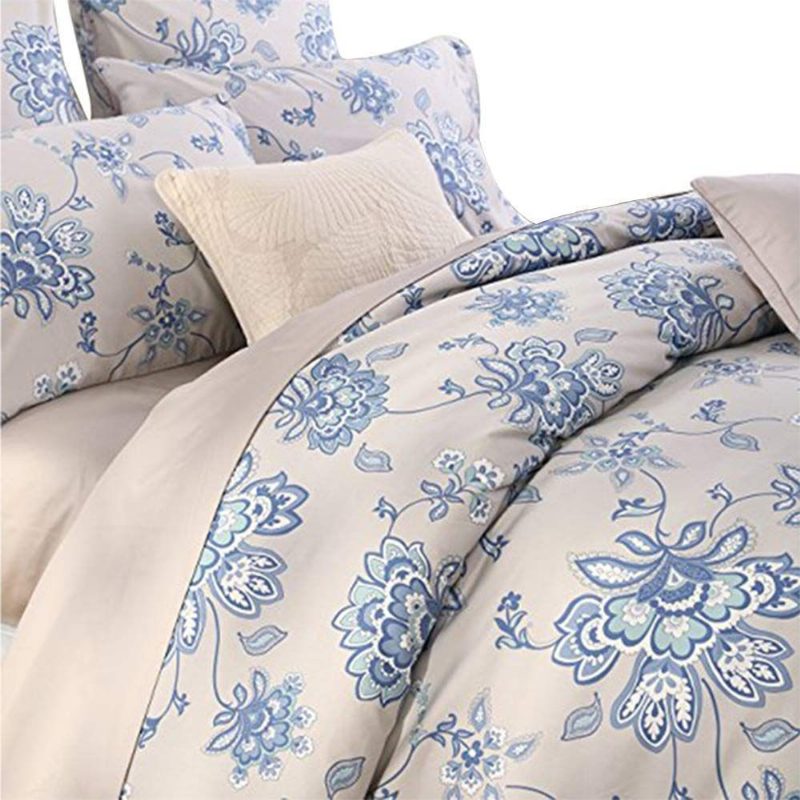 3 Db Luxus Virágos Ágynemű Szett Blue Flowers Design 800 Szálszám 100% Pamut Paplanhuzat