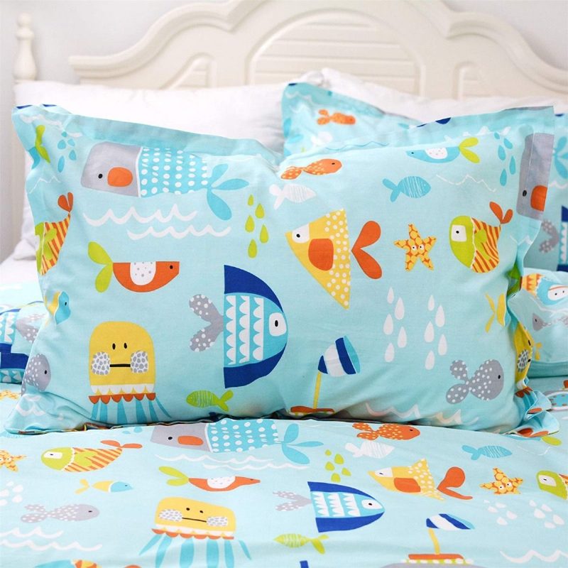 3 Db Óceán Témájú Ágyneműgarnitúra Blue Fishes Nyomtatott Paplanhuzat Szett