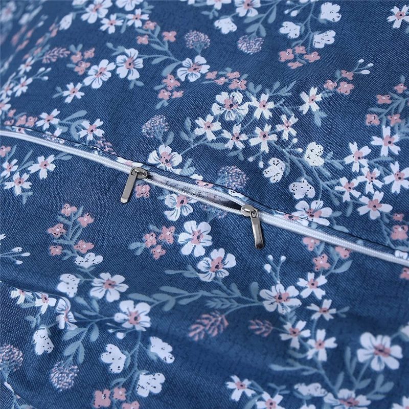 3 Db Vintage Shabby Blue Virágos Ágynemű Szett 100% Pamut Elegáns Apró Virágok Parasztház Paplanhuzat Cipzárral