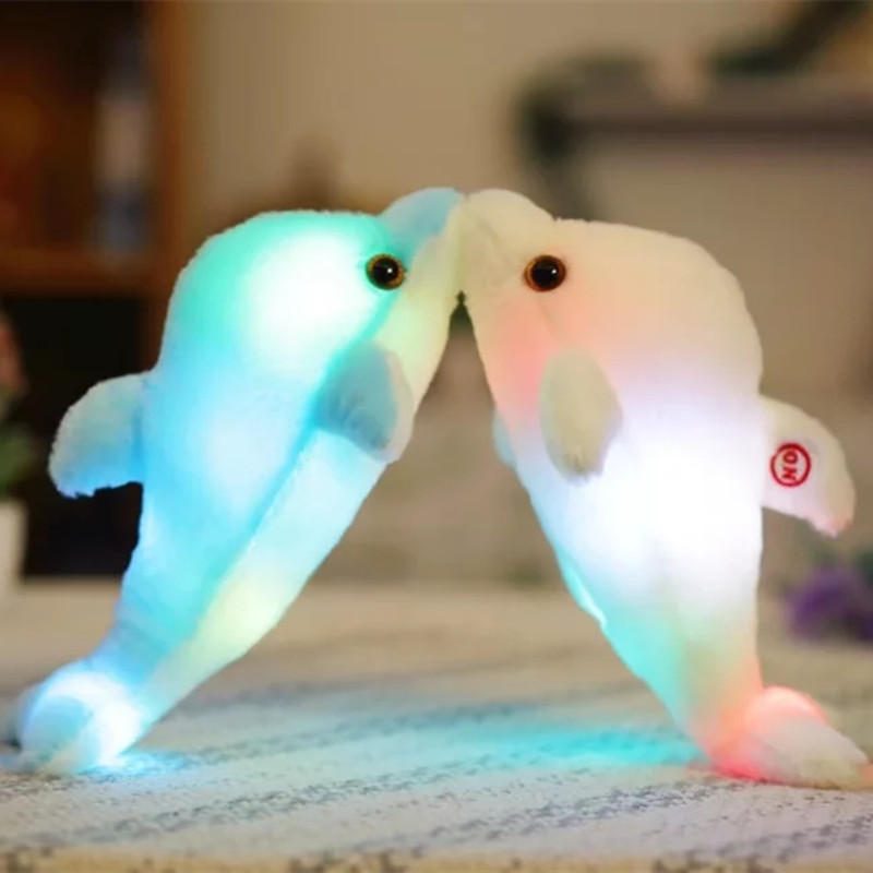 32 cm-es Világító Plüss Delfin Baba Led-es Fényű Állatjátékok Puha Színes Babapárna