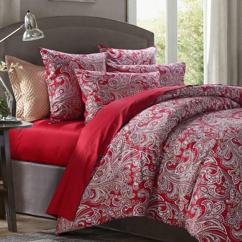 3db Luxus Paisley Ágyneműgarnitúra Burgundy Color Bohemian Damask 800tc 100% Egyiptomi Pamut Paplanhuzat Szett